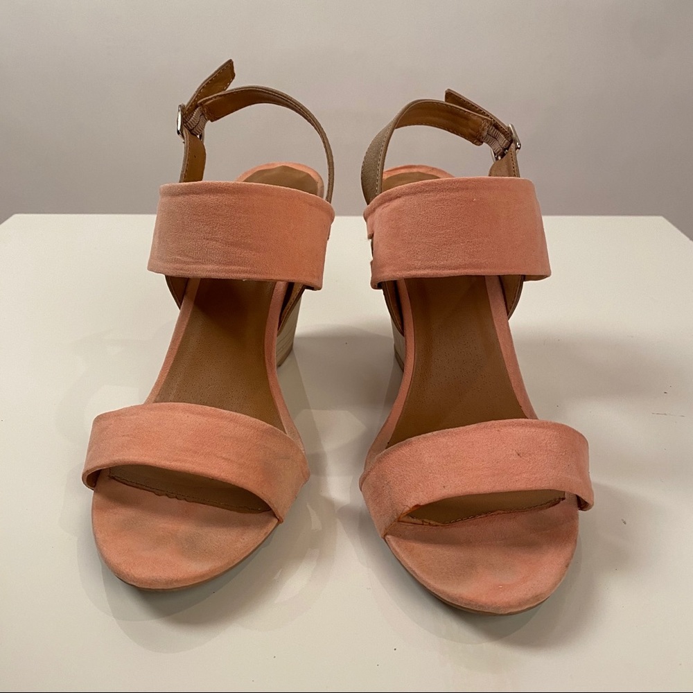 Qupid Apricot Suede Wedges size 8